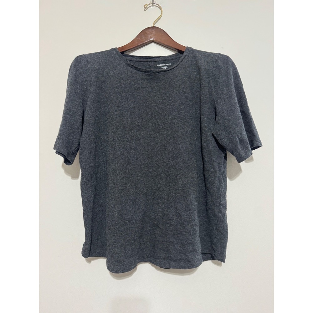 Eileen Fisher Womens Charcoal Gray Heather Short Sleeve Crew Neck Tee Size M